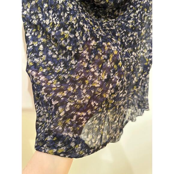 THEORY Silk Multicolor Sheer Blue Black Sleeveless Cowl Neck Top Small - Picture 3 of 6